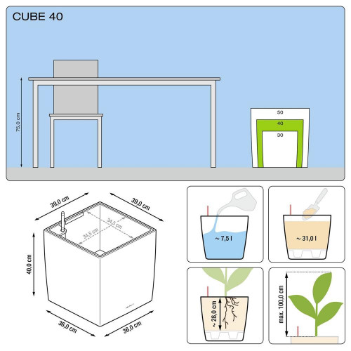 Cube Premium 40 - kit complet, noir brillant 40 cm - LECHUZA