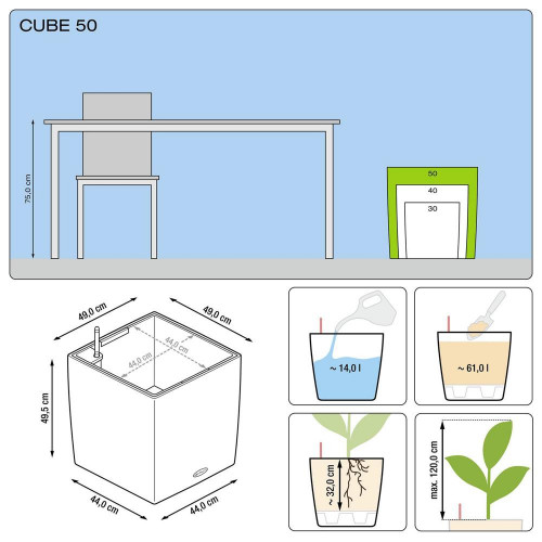 Cube Premium 50 - Kit Complet, noir brillant 50 cm - LECHUZA