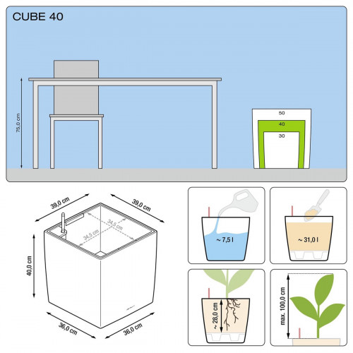 Cube Premium 30 - Kit Complet, argent metallisé 30 cm - LECHUZA