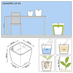 Pot Quadro Premium LS 43 - kit complet, blanc brillant 43 cm - LECHUZA