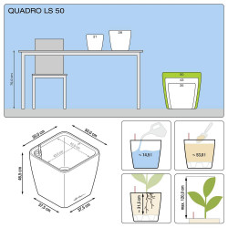 Pot Quadro Premium LS 50 - kit complet, blanc brillant 50 cm - LECHUZA
