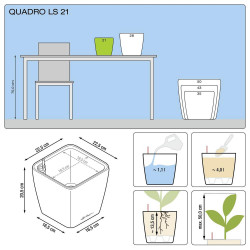 Pot Quadro Premium LS 21 - kit complet, anthracite métallisé 21 cm - LECHUZA