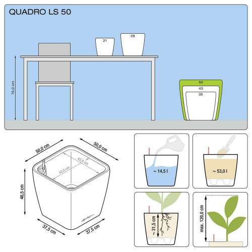 Pot Quadro Premium LS 50 - kit complet, anthracite métallisé 50 cm - LECHUZA