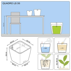 Pot Quadro Premium LS 35 - kit complet, noir brillant 35 cm - LECHUZA