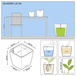 Pot Quadro Premium LS 35 - kit complet, taupe brillant 35 cm - LECHUZA