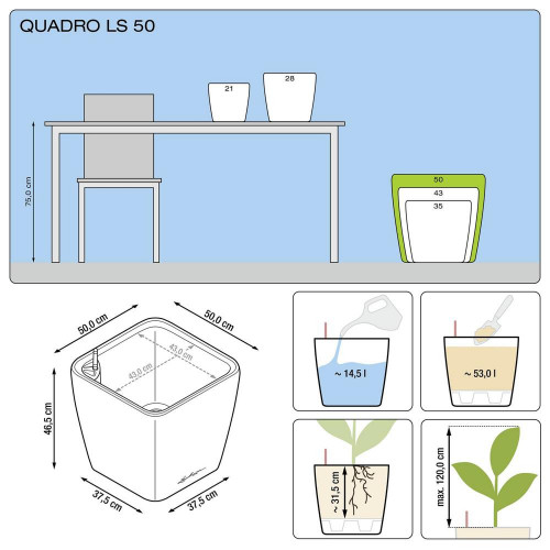 Pot Quadro Premium LS 50 - kit complet, taupe brillant 50 cm - LECHUZA