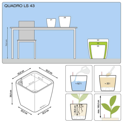 Pot Quadro Premium LS 43 - kit complet, rouge scarlet brillant 43 cm - LECHUZA