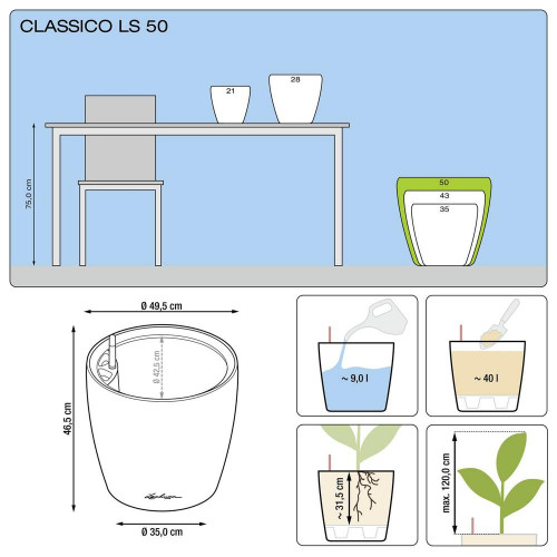 Classico Premium LS 50 - kit complet, blanc brillant Ø 50 X 47 - LECHUZA