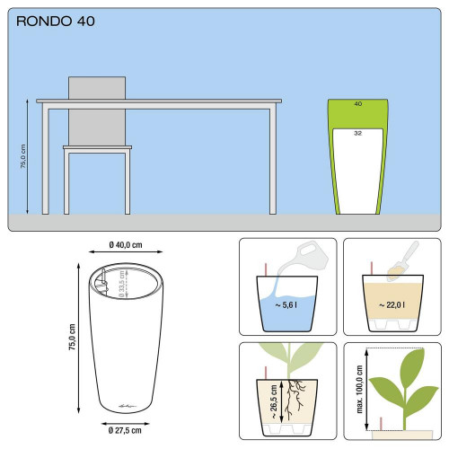 Pot Rondo Premium 40 - kit complet, blanc brillant  Ø 40 cm - LECHUZA