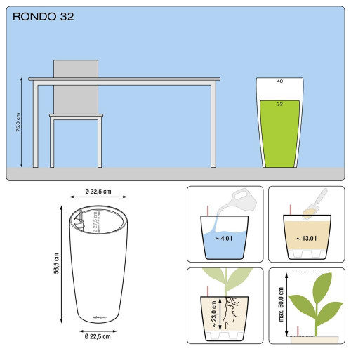 Pot Rondo Premium 32 - kit complet, anthracite métallisé  Ø 32 cm - LECHUZA