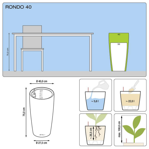 Pot Rondo Premium 40 - kit complet, anthracite métallisé Ø 40 cm - LECHUZA
