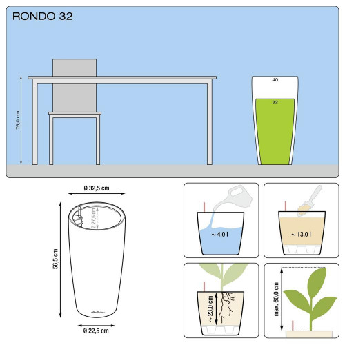 Pot Rondo Premium 32 - kit complet, taupe brillant  Ø 32 cm - LECHUZA