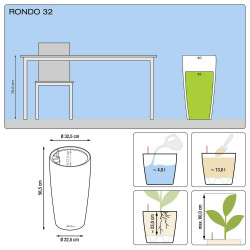 Pot Rondo Premium 32 - kit complet, argent métallisé  Ø 32 cm - LECHUZA