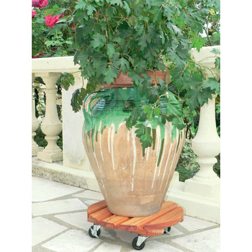 Support à roulettes bois rond "Flora Roll Lasure" - 50 cm - NORTENE 