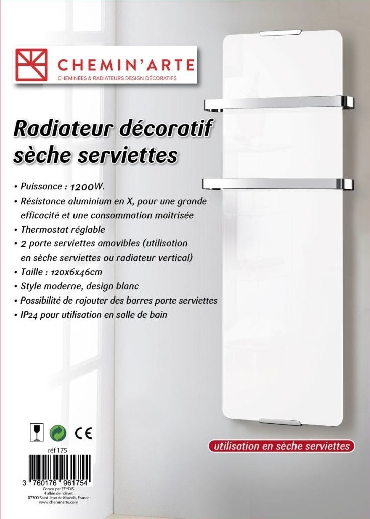 Radiateur seche serviette décoratif design Blanc 1200W