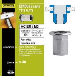 40 écrous à sertir M8 Ø16 x 1,5 mm 0,5 à 3 mm de marque OUTIFRANCE , référence: B4760500