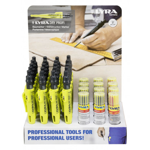 Box de 20 Crayons graphites Lyra Dry Profi + 8 étuis de 12 mines graphite 2B + 4 étuis de 12 mines couleurs - LYRA