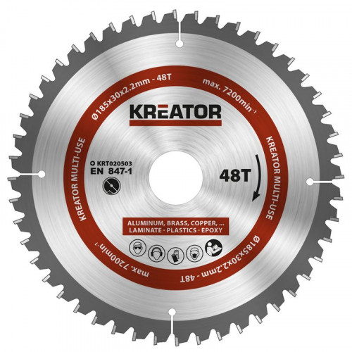 1 lame de scie circulaire 185 mm 2,2 mm 48 dents - alésage 30 mm - Kreator