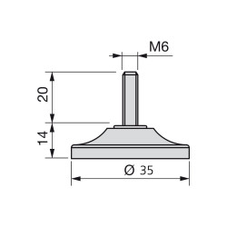 Lot de 20 Vérins circulaire M6 pour pied de meuble D. 35 à réglage extérieur H 34 mm - EMUCA