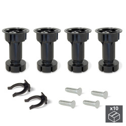 Lot de 10 kits de 4 pieds Bone réglables H100 mm en plastique noir de marque EMUCA, référence: B4858100