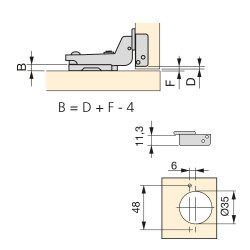 Lot de 20 charnières coudées pour montage rentrant X91 avec fermeture amortie et embases avec réglage excentrique à visser - EMUCA