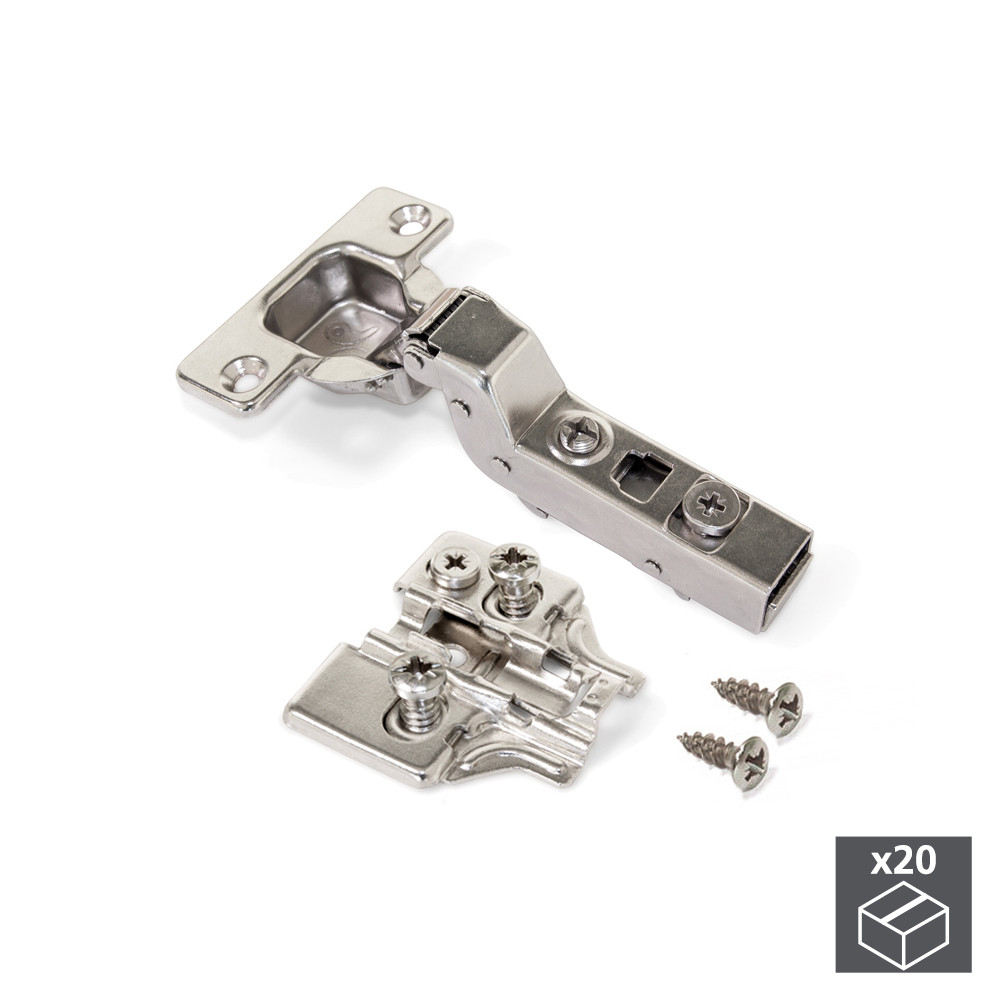 Lot de 20 charnières coudées pour montage rentrant X91 avec fermeture amortie et embases Eurovis ave