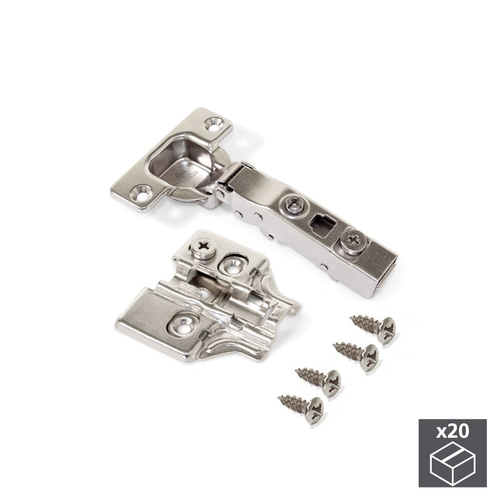 Lot de 20 charnières droites X91N avec ouverture 100º et embases avec réglage excentrique à visser