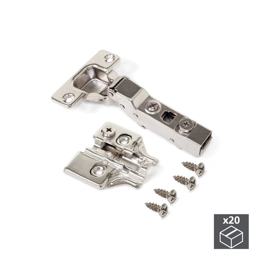 Lot de 20 charnières coudées pour montage en applique X91N avec ouverture 100º et embases avec régla