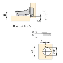 Lot de 20 charnières coudées pour montage en applique X91N avec ouverture 100º et embases avec réglage excentrique à visser - EMUCA