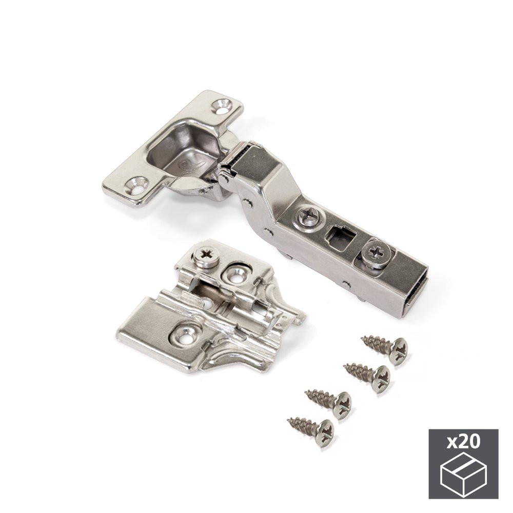 Lot de 20 charnières coudées pour montage rentrant X91N avec ouverture 100º et embases avec réglage 