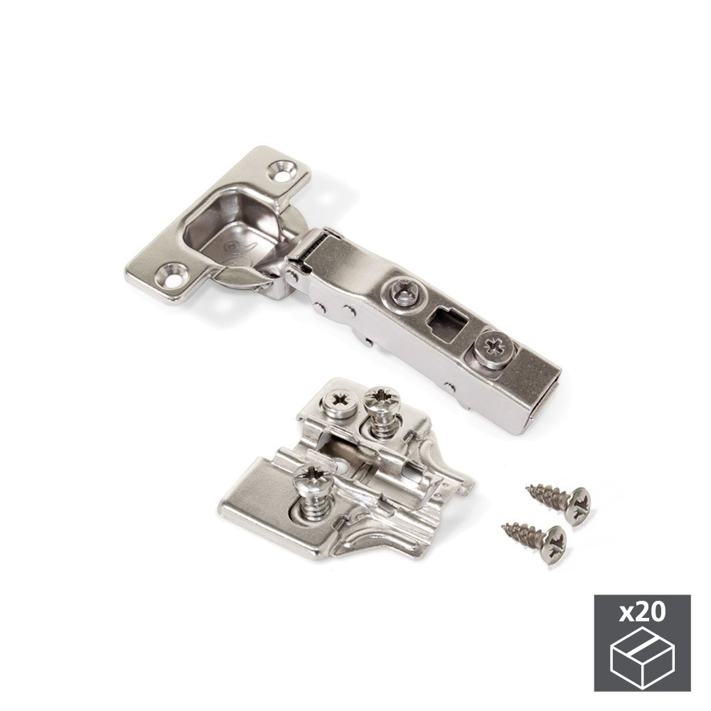 Lot de 20 charnières droites X91N avec ouverture 100º et embases Eurovis avec réglage excentrique