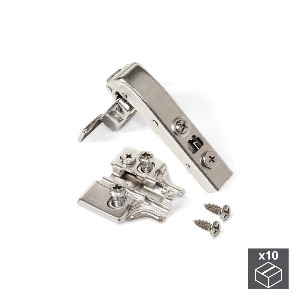 Lot de 10 charnières courbées 90º X91 avec fermeture amortie et embases Eurovis avec réglage excentr
