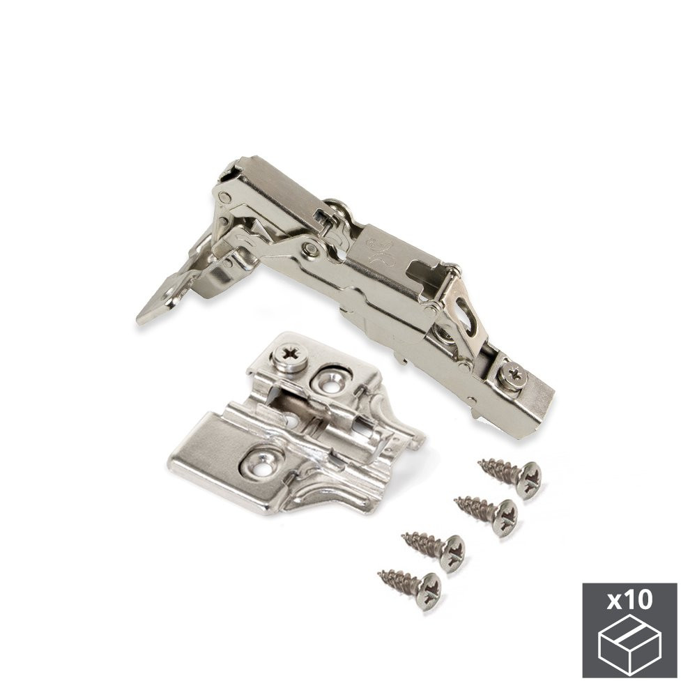 Lot de 10 charnières droites X91 ouverture 165º avec fermeture amortie et embases avec réglage excen
