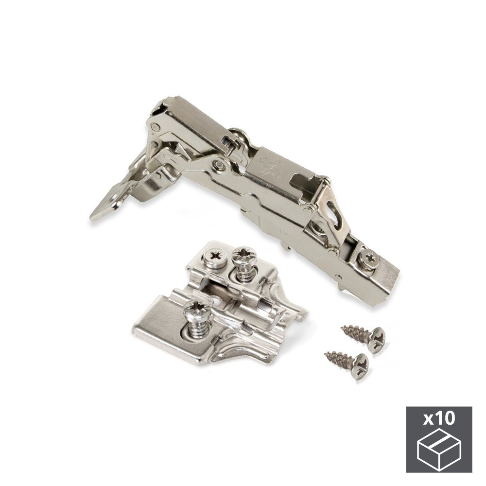 Lot de 10 charnières droites X91 ouverture 165º avec fermeture amortie et embases Eurovis avec régla