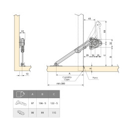 Compas pour portes à abattant NSDX force 20-70 kg x cm - EMUCA