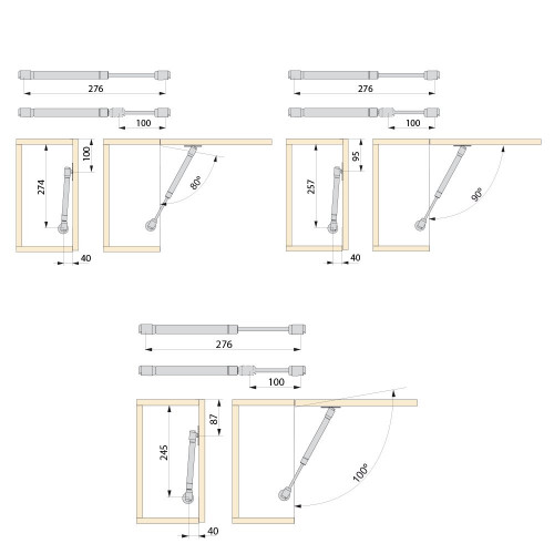 Lot de 10 pistons pour meubles à portes relevables force 5 kg et course 100 mm - EMUCA