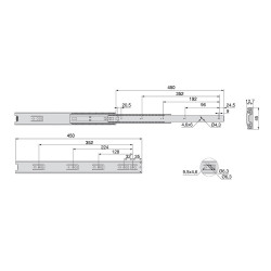 Paire de coulisses à billes pour tiroir à sortie totale 45 mm x L 450 mm - EMUCA