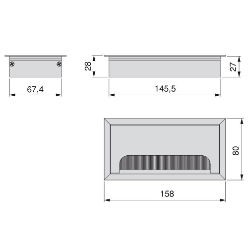 Lot de 5 passe-câbles rectangulaires Quadrum pour encastrer en aluminium anodisé mat - EMUCA