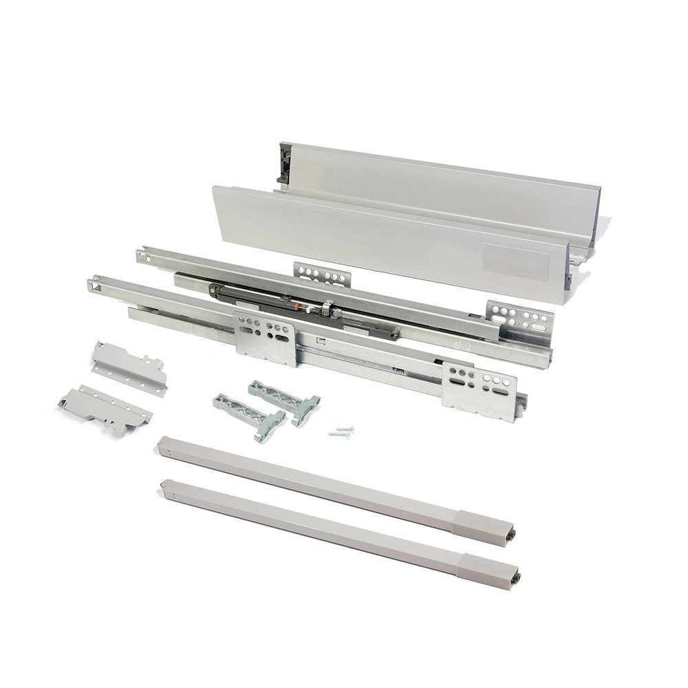 Kit de tiroir extérieur Vantage-Q hauteur 141 mm et profondeur 450 mm avec tringles finition gris mé