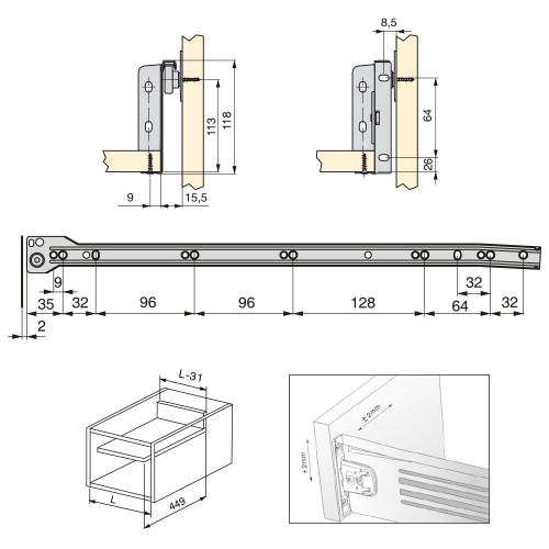 Kit de tiroir Ultrabox hauteur 118 mm et profondeur 500 mm finition gris métallisé - EMUCA