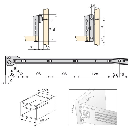 Lot de 10 kits de tiroir Ultrabox hauteur 150 mm et profondeur 450 mm finition gris métallisé - EMUCA