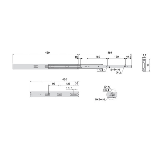 Paire de coulisses à billes pour tiroir à sortie totale 45 mm x L 450 mm avec fermeture amortie - EMUCA