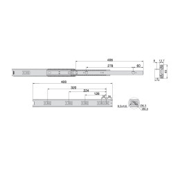 Paire de coulisses à billes pour tiroir à sortie totale 45 mm x L 400 mm avec équerres - EMUCA