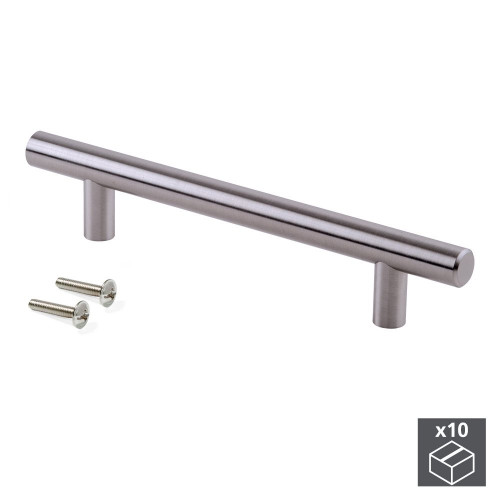 Lot de 10 poignées Orlando D. 12 mm en acier finition nickel satiné avec entraxe 256 mm - EMUCA
