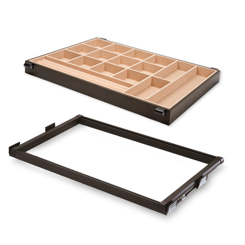 Kit de coulisses et tiroir organisateur Moka pour module 600 mm finition couleur moka - EMUCA