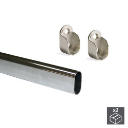 Kit de 2 tubes ovales 30 x 15mm en acier longueur 950 mm et supports pour armoire - EMUCA