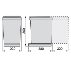 Poubelle de recyclage à fixation inférieure et extraction manuelle avec 1 conteneur de 16 litres et couvercle automatique - EMUCA