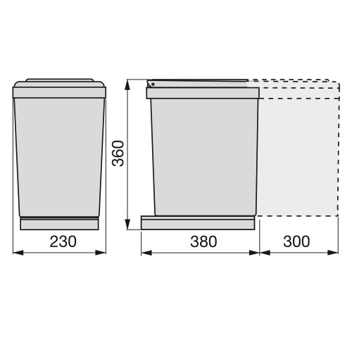 Poubelle de recyclage à fixation inférieure et extraction manuelle avec 1 conteneur de 16 litres et couvercle automatique - EMUCA