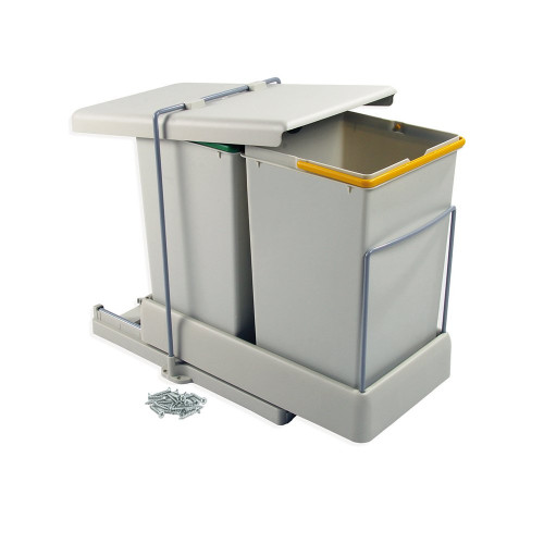 Poubelles de recyclage à fixation inférieure et extraction automatique avec 2 conteneurs 14 litros - EMUCA