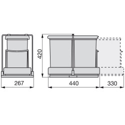 Poubelles de recyclage à fixation inférieure et extraction automatique avec 2 conteneurs 14 litros - EMUCA